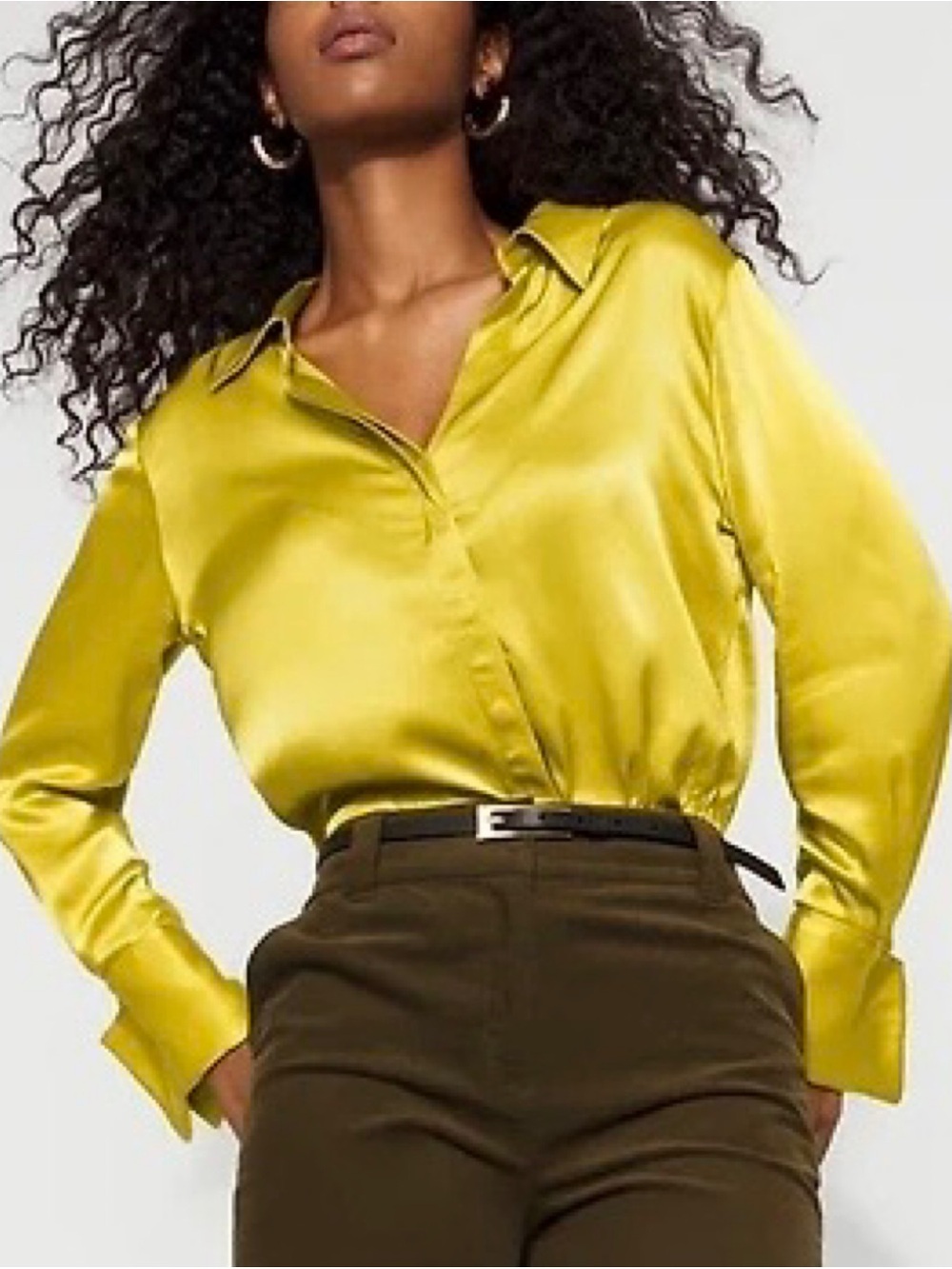 White House Black Market Satin Tuxedo Cuff Shirt